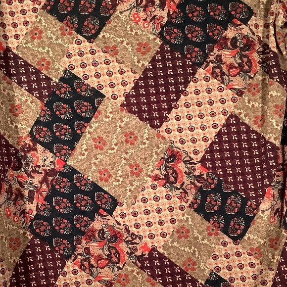 VINTAGE Plus Size Patchwork Blouse Top Brown Floral Boho Hippie Retro 70s 1X - Picture 4 of 9